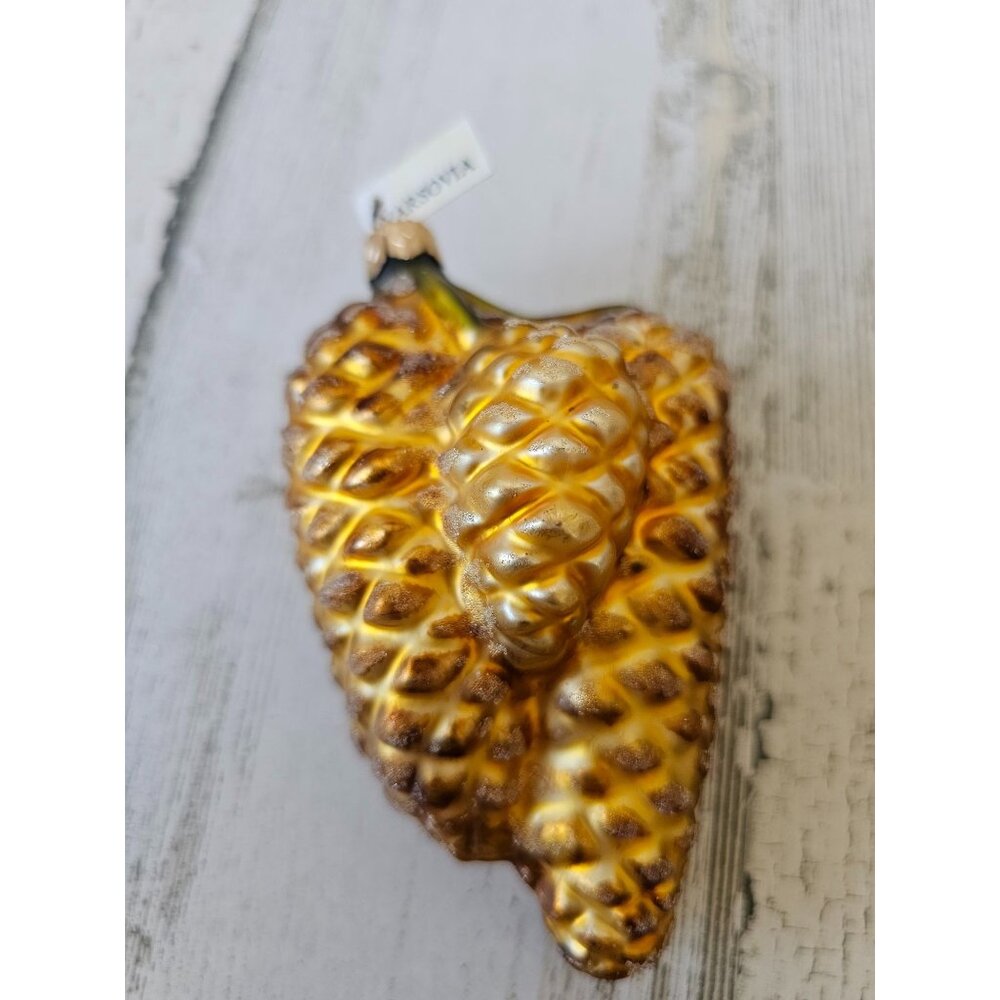 Poland gold pine cone ornament glass Xmas tree